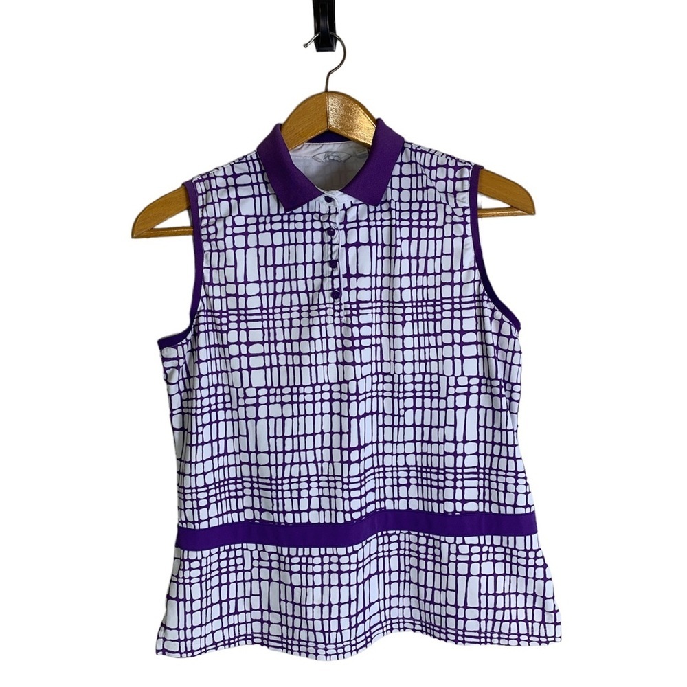 Lady Hagen Purple and White Sleeveless Golf Polo Tank